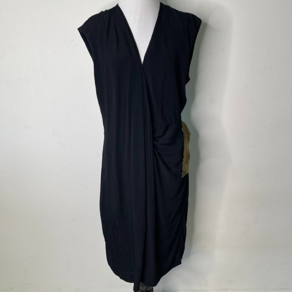 Diane von Furstenberg DVF Black Sleeveless Twist Front V-Neck Wrap Dress Size 10